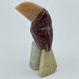 Small, Hand Carved Soapstone Perching Toucan/Bird Sculpture, 3.5” Tall
